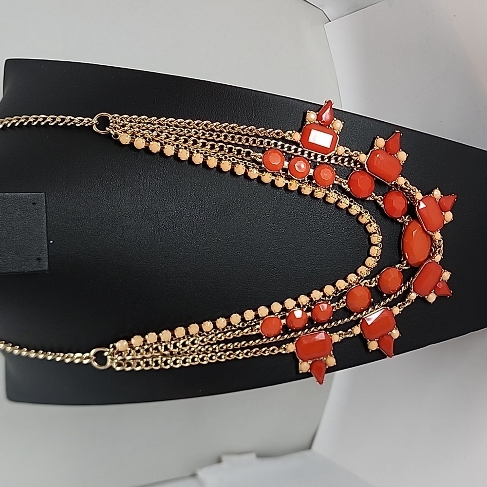 J. CREW  Salmon Orange Antique Gold Tone Multi-Strand Necklace